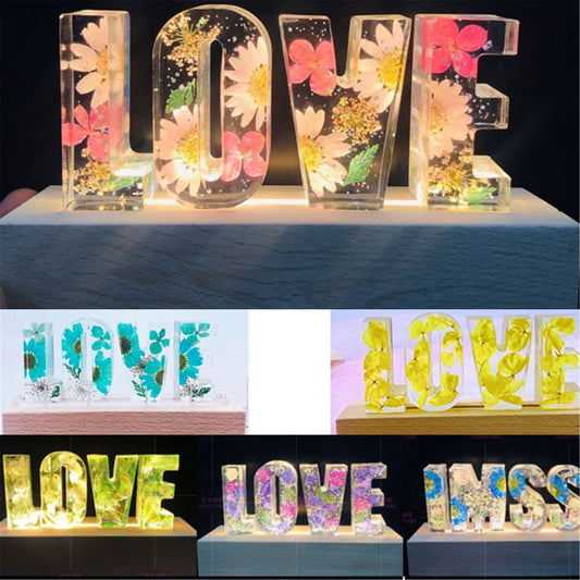 Personalization Dried Flower Name Night Light Custom Epoxy Resin Letters Lamp With Wood LED Light Mother' Day Gifts